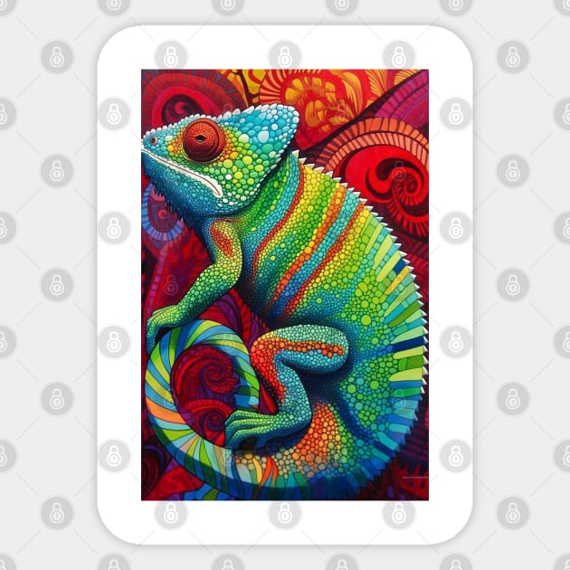 Reptile Lover and Lizard Lover Op Art Chameleon Sticker by Unboxed Mind of J.A.Y LLC 